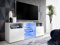 Komodee, TV-Schrank Urbino, Weiß/Weiß, Breite 140 cm x Höhe 53 cm x Tiefe 35 cm, ohne LED, 3 Glasböden, 2 Fächern mit Türen, 2 offenen Fächern für Wohnzimmer, Schlafzimmer