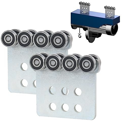 Fuperoo 8 Rollwagen mit 8 Rollen. Montage mit acht Lagern. Die Oberseite des Wagens bietet Platz für Stellschrauben, wodurch die Verwendung eines 3,8 cm hohen Strebenkanals oder eines höheren