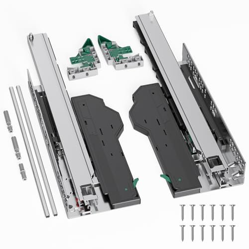 PHWALK Push to Open + Soft Close Schubladenschiene 35,6 cm Push to Open Soft Close Dual Function Linkage Drawer Slide Vollauszug Verdeckte Schienen 45,4 kg Tragkraft 1 Paar (35,6 cm)