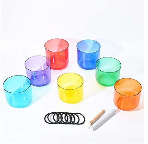 Juego de Cuencos tibetanos de Cristal de Cuarzo de Chakras de Color Claro para Manualidades de Regalo de baño de curación de Sonido (Color: 7 Pulgadas, 7 Piezas cósmicas)