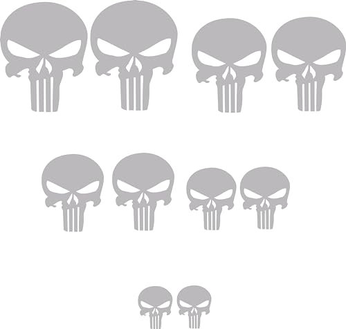 Totenschädel Aufkleber Motorrad Totenkopf Skull Sticker Motocross 10 Schädel Set Motorrad Wohnmobil (Matt Grau)