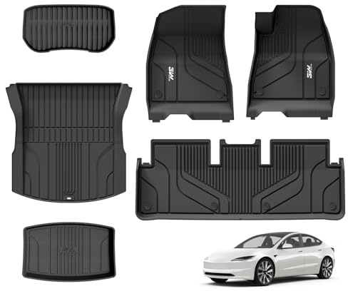 3W Fußmatten und Kofferraumwannen passend für Tesla Model 3 2024 2025 2026 Highland, Thorex Allwetter-Vollständiges Set Autoauskleidungen und Kofferraummatten, Hundefreundliches Zubehör, passgenau für
