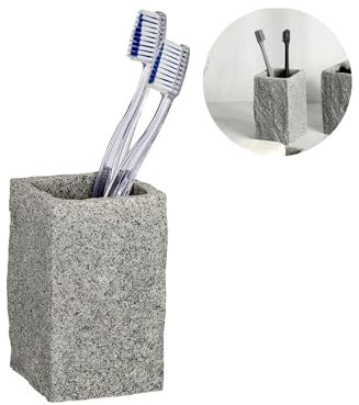 Avilia Bicchiere Portaspazzolini - Contenitore Porta Spazzolini Rettangolare, in Poliresina Effetto Granito, 6.5x10.6x6.5cm, Grigio