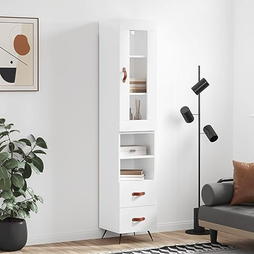 HETFTJN Highboard, Küchenunterschrank Apothekerschrank Schuhschrank Schmal Kommode Geeignet für Flur Schlafzimmer Küchenzeile Office Hochglanz-Weiß 34,5x34x180 cm Holzwerkstoff