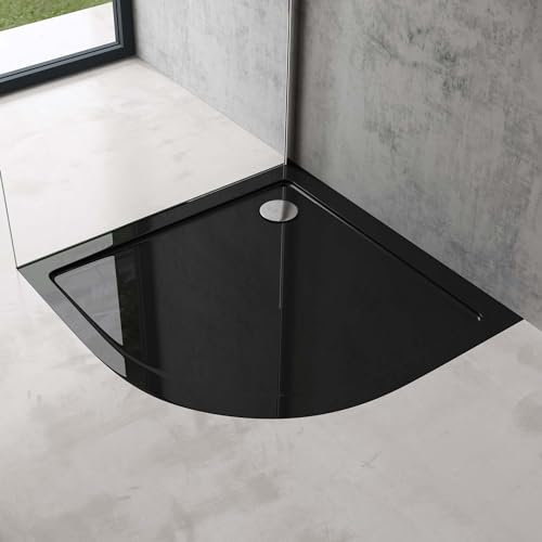 doporro Receveur de douche 80x80 bac à douche quart de cercle extraplat acrylique noir Faro3 avec bonde AL02 80x80x4cm