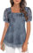 Flikity Evening Tops for Women UK Puff Short Sleeve Ladies Tunic Tops Womens Blouses Double Layers Chiffon Tops Going Out Tops Party Tops Office Work Casual Daily Wear Grey 2XL