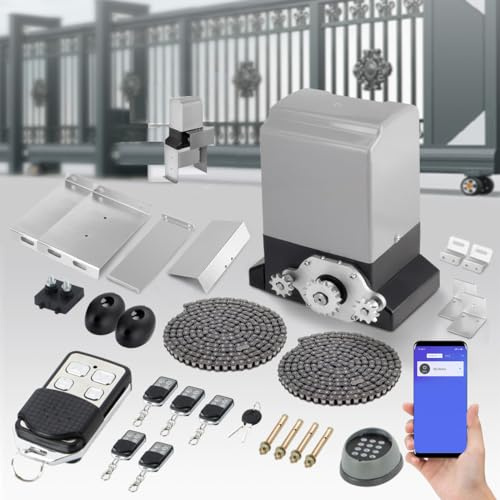 ASGO 3300Lbs Automatic Sliding Gate Opener APP Control Complete Kit, Driveway Slide Gate Operator Motor with Keypad / 6 Remotes / 20ft Chain/Keys/Sensor