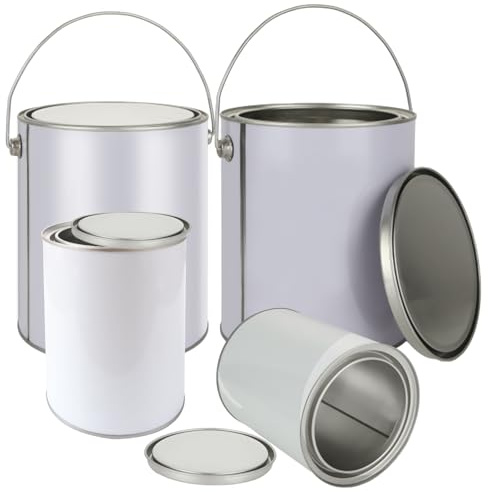 AKOLAFE Lot de 4 boîtes de peinture vides de 3,8 l avec couvercles et poignées (2) + 2 pots de peinture de 2 litres avec couvercles (2) seaux de peinture en métal pour le stockage des restes de