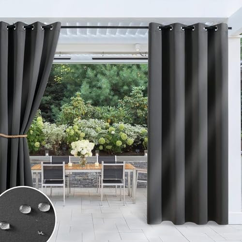 Vueinrg [2 Pièce Rideau pour Pergola,Rideau D'extérieur avec œillets,Rideau de Balcon Opaque Rideaux de Protection Solaire Imperméable pour Terrasse, Fenêtres, Tonnelle de Jardin, Gris L132 x H215 cm