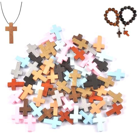 CHENNAN 100 Stück Kreuz aus Holz, Mini Anhänger Klein Aus Ahornholz, Farben Holz Kreuz Anhänger Holzkreuz, Holzkreuz Perlen Kleine, Für Party, Handwerk, DIY Schmuck Projekte Und Ostern Dekoration (A)