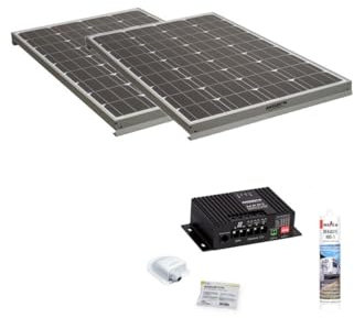 Antarion Pack 2X Panneaux Solaires 140W + Kit de Pose Solaire avec Régulateur MPPT 20A