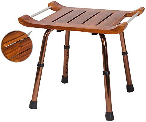 Tabouret de Douche en Teck, 6 hauteurs réglables, Tabouret de Douche médical, siège de Baignoire avec Pieds antidérapants, Banc léger, siège de Douche en Bois, Chaise de Douche Spa avec acco