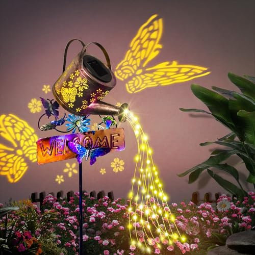 GLOBAL GOLDEN Solar Watering Can Light, LED Solar String Lights Waterproof Dual Mode Water Can Lights for Garden Patio Yard Pathway Lantern Plant Decoration (Butterfly)