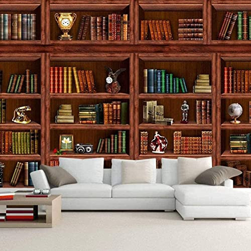 Carta da parati autoadesiva effetto 3D, stile retrò, libreria con colla, per soggiorno, ufficio, camera da letto, camera dei bambini, sala da pranzo, corridoio, decorazione da parete, 400 x 280 cm