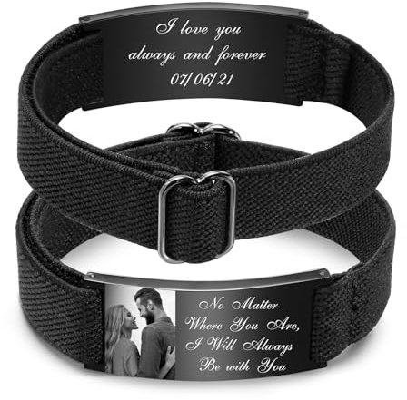 XUANPAI Armband mit Foto Armband Herren mit Gravur - Personalisiertes Partnerarmbänder mit Namen Bild Verstellbare Fotoarmband Fotogeschenk zum Geburtstag Jahrestag Weihnachten (A-schwarz)