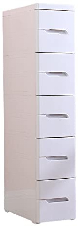 Schubladenschrank, 20 cm breit, für Badezimmer, Nachttisch, schmaler Spalt, Aufbewahrungsschrank, Küchenregal (weiß, 5 Ebenen)