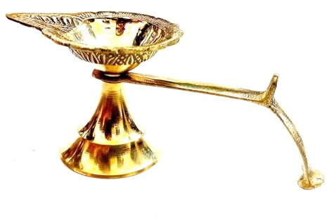 Exklusive globale Öllampe aus Messing, traditionell, Aarti Diya mit Griff, Deepak Deepam Puja Zubehör Geschenke
