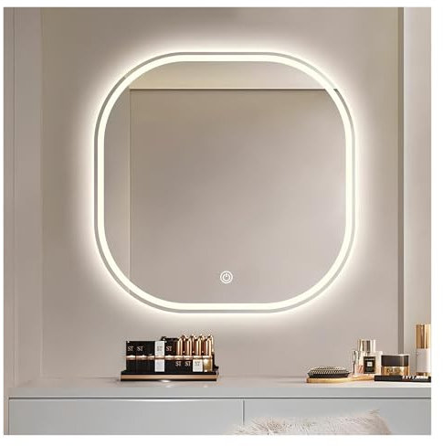 NOIRDA Quadratischer Badezimmerspiegel Mit Beleuchtung 50-80 cm, Energiesparend LED Spiegel Wandspiegel, 3 Lichtfarbe Dimmbar/beschlagfreier/explosionssicherer, Rahmenloser Spiegel(75cm)