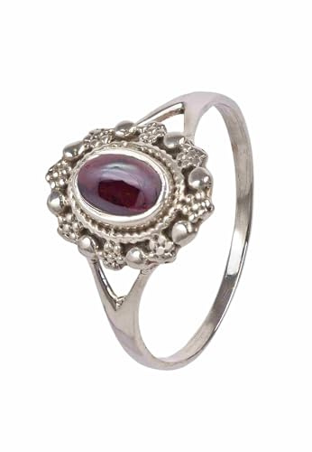 mantraroma Damen Ring Silber mit Stein Granat Edelstein rot dezent verspielt