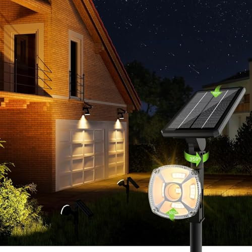 EDISONFIRE Spot Solaire, 36 LED 3500k Lampe Solaire Extérieur Blanc Chaud, avec 8,5 Pouces Rotative à 360° de Plaque de Batterie, Projecteurs Solaires pour Jardin, la Pelouse, les Murs et Les Chemins