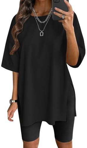 Women's Oversized T-Shirt Side Split Tees Yoga Tops Plus Size T Shirts Loose Fit