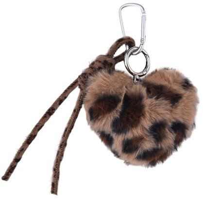 Guqqeuc Porte-clés avec nœud imprimé léopard pour femme - Breloques de sac à main marron pour filles, Pompon en forme de cœur, S
