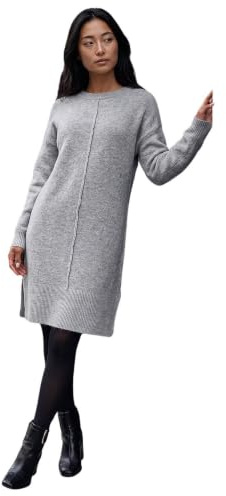 Roman Petite Knitted Pintuck Shift Dress for Women UK - Ladies Everyday Autumn Winter Round Neckline Comfy Soft Evening Vacation Work Party Night Out