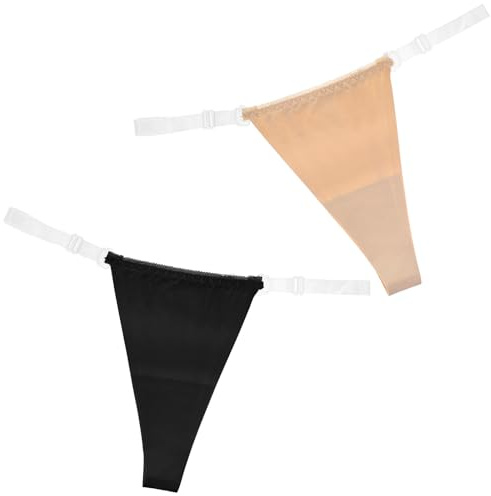 DIVINA VITAE Women's 2 Pack Clear Strap Thong Adjustable G String Thongs Invisible T-Back Underwear No Show Underwear Panties