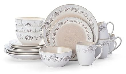 H3TF5J Beige Pottery Dinner Plate Set, 16-piece Ceramic Tableware Set, Enamel Wavy Pattern Tableware, Healthy And Easy To Clean Tableware, Table Decoration Tableware