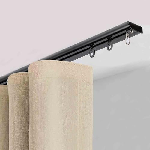 1 Läufig Decken-vorhangschiene 1-6m Gardinenschiene Aluminium Mit Stummen Rollen Vorhangschienen Deckenmontage Gardinen Schienensystem Vorhang Schiene Für Raumteiler, Balkon(Black,6m(19.7ft))