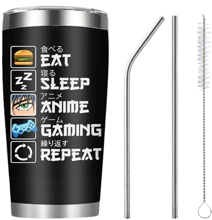 LUMIREX Anime Gifts for Men, Cute Stainless Steel Travel Tumbler with Straw and Lid, Insulated Coffee Cups and Mugs, Office Drinkware for Fans and Students