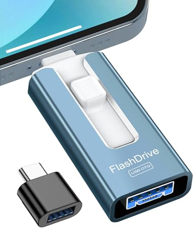 GNASEET Clé USB 256 Go, Transfert Grande Vitesse 3.0, 4 en 1, Stockage Photos, Vidéos, Fichiers pour iOS, Android, Pad, Type C et PC (Bleu)