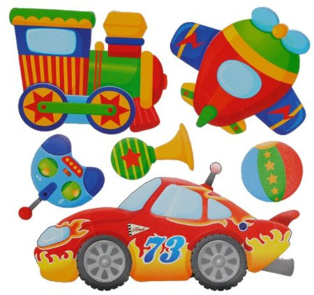 alles-meine.de GmbH 6 TLG. Set 3-D ! Wandtattoo/Fensterbild Auto Eisenbahn Zug Flugzeug Jungen Lok Pappe wasserfest