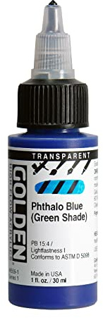 High Flow Acrylics by GOLDEN, Transparent Phthalo Blue (Green Shade), 1 fl. oz. Bottle, Professional Acrylic Paint, Transparent