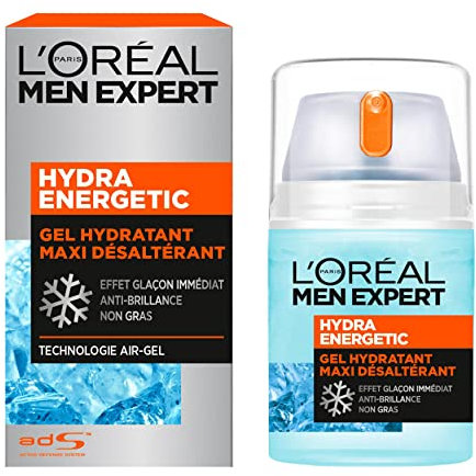 L'Oréal Men Expert - Gel Hydratant Visage pour Homme - Soin Maxi Désaltérant - Effet Glaçon Rafraîchissant - Technologie Air-Gel - Tous Types de Peaux - Hydra Energetic - 50 ml