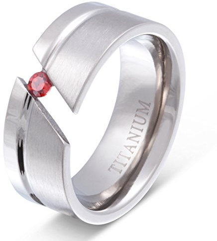 Juwelier Schönschmied- DamenEin aussergewöhnlicher Titanring, Ehering Verlobungsring mit rotem Stein!- Titan 1 Zirkonia Gr. 56 (17.8) NrT26D