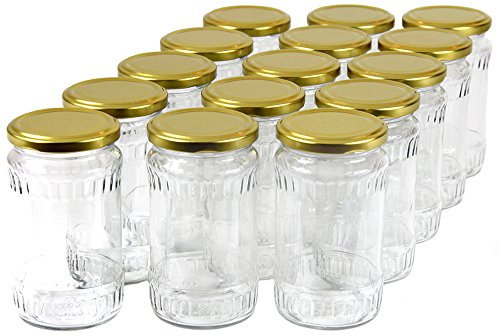 Wamat 370 ml Einweckgläser mit Deckel Gold Einmachgläser Vorratsgläser Einmachglas Weck (Menge: 45 Stück)