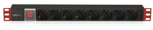 Techly I-CASE STRIP-18C20 Stromverteiler (PDU), 8 AC-Steckdosen, 1U, Aluminium, schwarz (Einfach, 1U, einphasig, Horizontal, Aluminium, Schwarz)