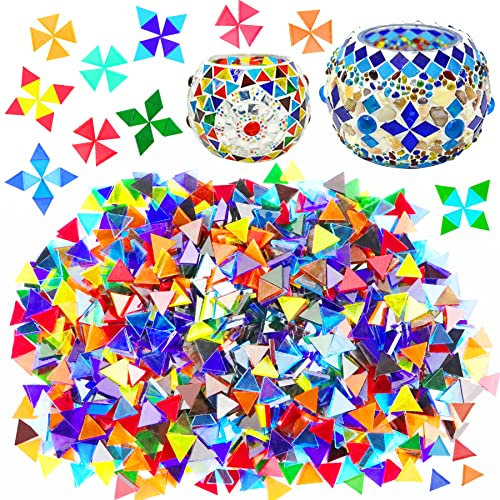 Mosaik-Fliesen, transparent, gemischte Farben, Mosaik-Fliesen, Glas-Stücke für Heimdekoration oder Basteln, quadratisch, 1000 Stück Triangle,1.5 by 1.5 cm