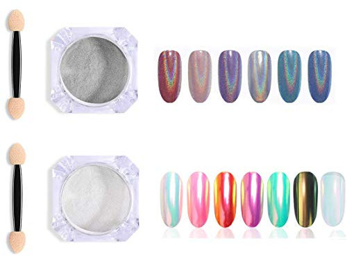 Holographic Nail Powder Laser Opal, Iridescent Unicorn Chrome Nail Powder with Mermaid Neon Rainbow Effect, Aurora Manicure Pigment Glitter for Nail Art