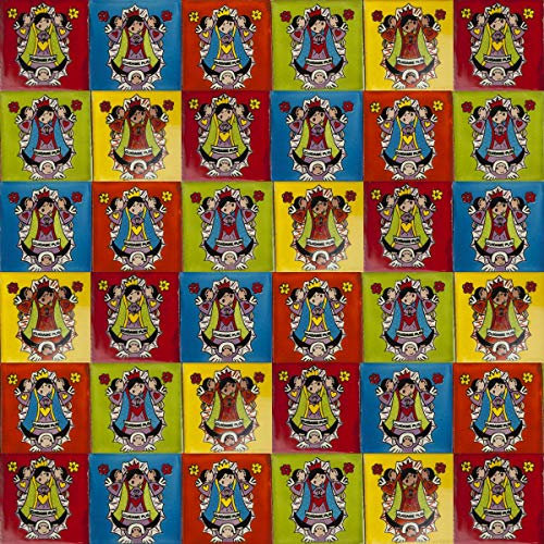 Cerames Mexikanische Keramische Fliesen Virgenes - 30 dekorative mexikanische mosaik fliesen für Badezimmer, Küche, Dusche, Treppen, Küchenrückwand | Keramikmosaikfliesen 10,5x10,5 cm