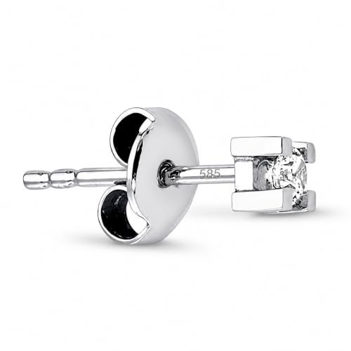 Herren Diamant Solitär EinStein Ohrringe 14 Karat Weißgold 0,08 Carat | Herren Männer Diamant Ohrstecker massives Gold