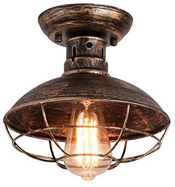 HKLY Vintage Industrial Deckenleuchte, Runde Deckenlampe aus Metall Retro Decke Lampen mit E27 Fassung für Schlafzimmer Küche Badezimmer Esszimmer Balkon Korridor,Bronze