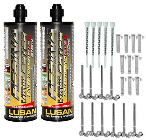 Kit stecca chimica 410 ml Ancoraggio Resina Vinilester Plus Alte Prestazioni. 2 Tassello chimico Vinilester 410 ML. + 5 ugelli + 10 setacci + 10 asparagi