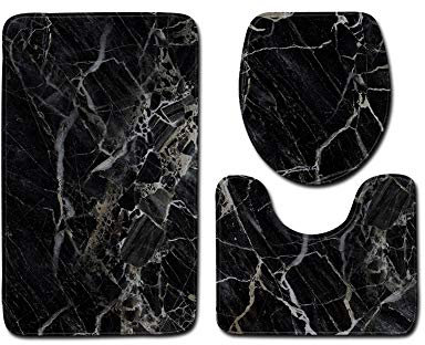 Badgarnitur Badematten Set Badezimmer Vorleger 3 Teiliges,rutschfeste Badvorleger Badteppich WC Vorleger Duschvorleger,WC Sitz Deckel Fußmatte Matte Teppich Marmor/Kopfsteinpflaster Muster G 50x80CM