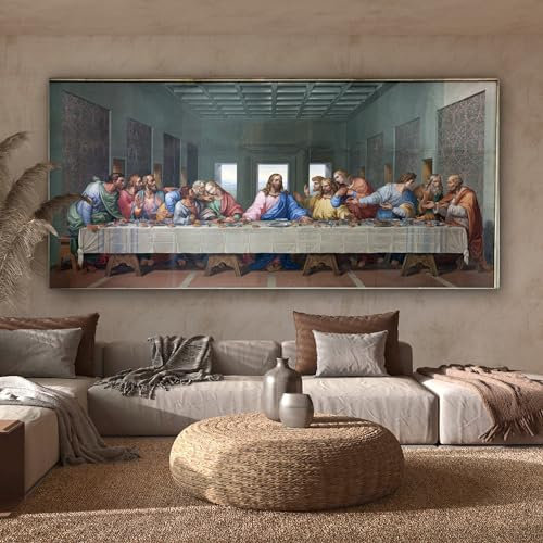 MuchoWow Leinwand Bilder, Einzigartige Wanddeko mit Rahmen, Das letzte Abendmahl - Leonardo da Vinci, Wandbilder Wohnzimmer, Deko Schlafzimmer 160x80 cm