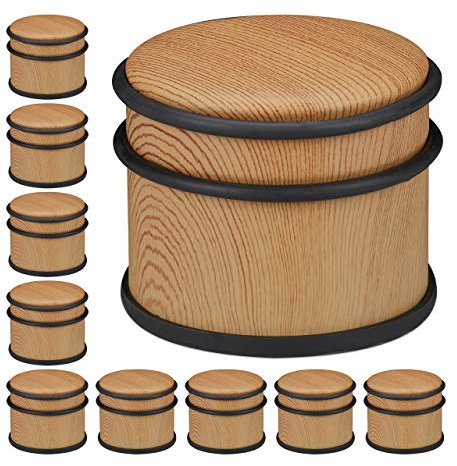 Relaxdays Butoir de Porte, en Lot de 10, Lourdes Portes & fenêtres, INOX & Caoutchouc, Aspect boisé, cale Haute, ∅ 9,5 cm, Marron