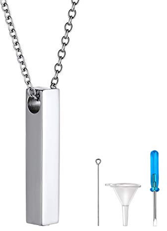 FindChic Edelstahl Urne Halskette für Memorial Quader Anhänger Feuerbestattung Urne Anhänger für Asche/Klein Papier/Haar/Öl Gedenk Schmuck