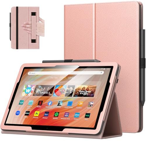 MoKo Case Fits All-New Amazon Kindle Fire HD 10 & 10 Plus Tablet (13th/11th Generation, 2023/2021 Release) 10.1 - Slim Folding Stand Cover with Auto Wake/Sleep, Rose Gold