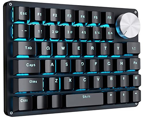 Koolertron Clavier de jeu mécanique à une main, clavier programmable, bouton rotatif, 45 touches, rétroéclairé bleu/commutateurs rouges pour joueurs PC Windows